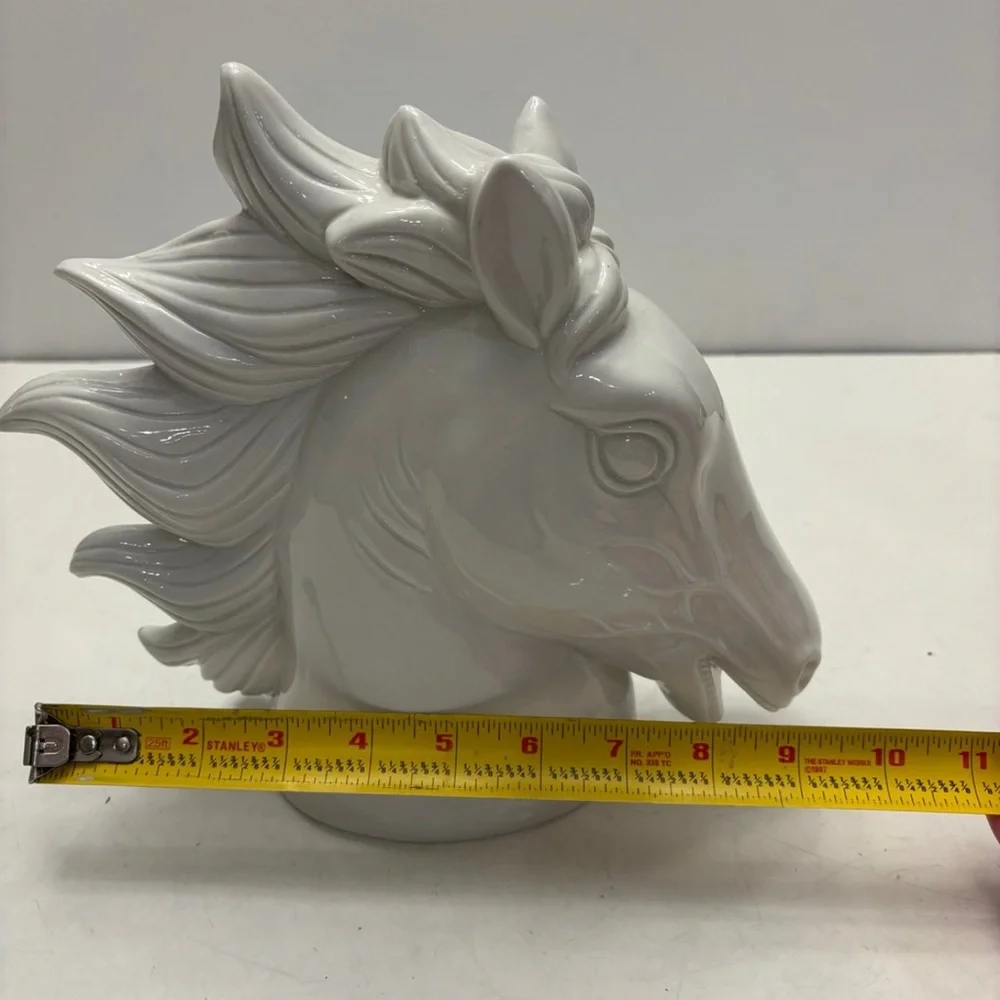 Vintage White Stallion Horse Ceramic Bust Statue